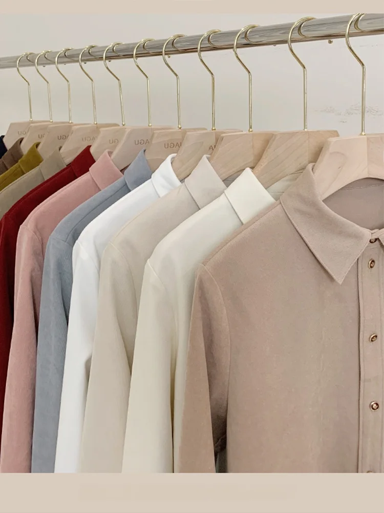 

Trendy Brand Women's Long Sleeve Flocking Shirt Handkerchief Store Frontline Big Brand Reverse Season Layering Base Shirt