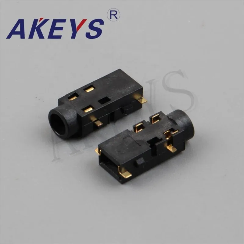 10PCS PJ-327B 3.5 earphone jack 5 pin insert pin without fixed pin insert in the front paste in the behind sinking plate bent