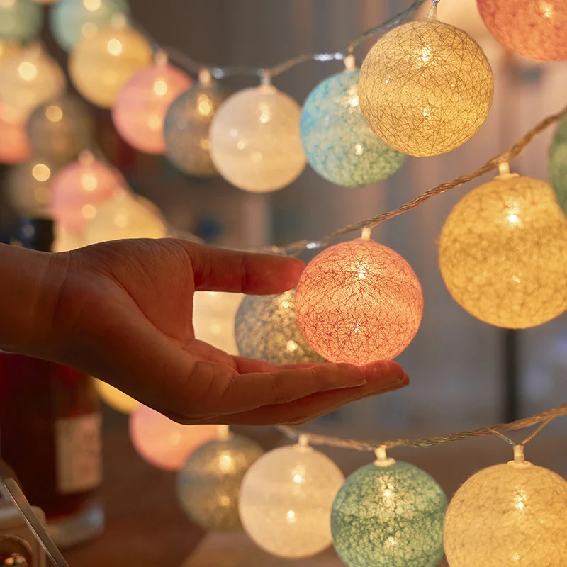 

1.5M/3M Cotton Garland Balls Lights String Christmas Outdoor Hanging Party Birthday Room Bed Fairy Lights Wedding Decorations