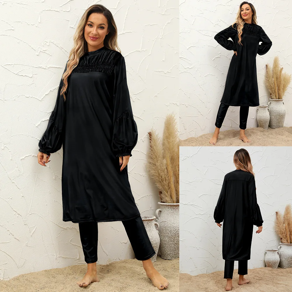 

3PCS Muslim Modest Burkini Swimwear Abaya Swimsuit For Women Abayas Hijab Islamic Long Sleeve Full Cover Ups Swimming Suit Swim