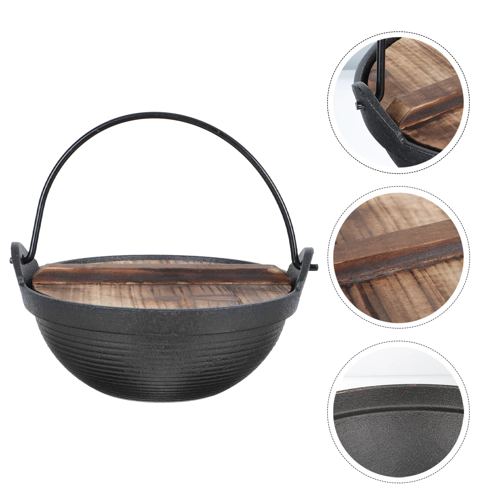 

Asian Cookware Flat Bottom Wok Japanese Hot Pot Hanging Multifunction Outdoor Saucepan Individual with Lid Camping