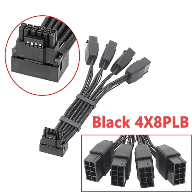 18AWG 3x8pin 4x8P PCI-E to 16Pin (12+4) PCIE5.0 12VHPWR Connector 90Degree Elbow