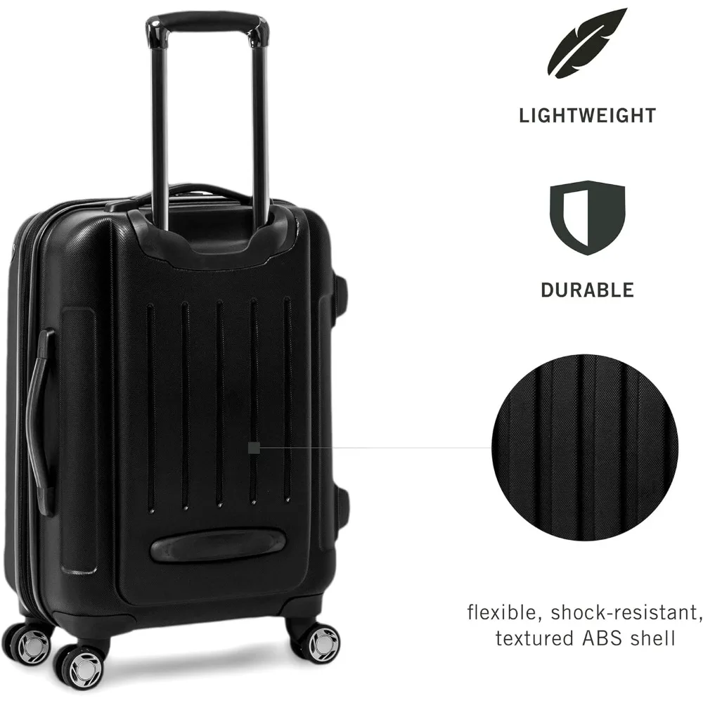 Ensemble de valises élaborées extensibles noires, bagages à carreaux, 8 roues, spinner léger, 28 po, 20 po, 24 po, 28 po, 3 pièces