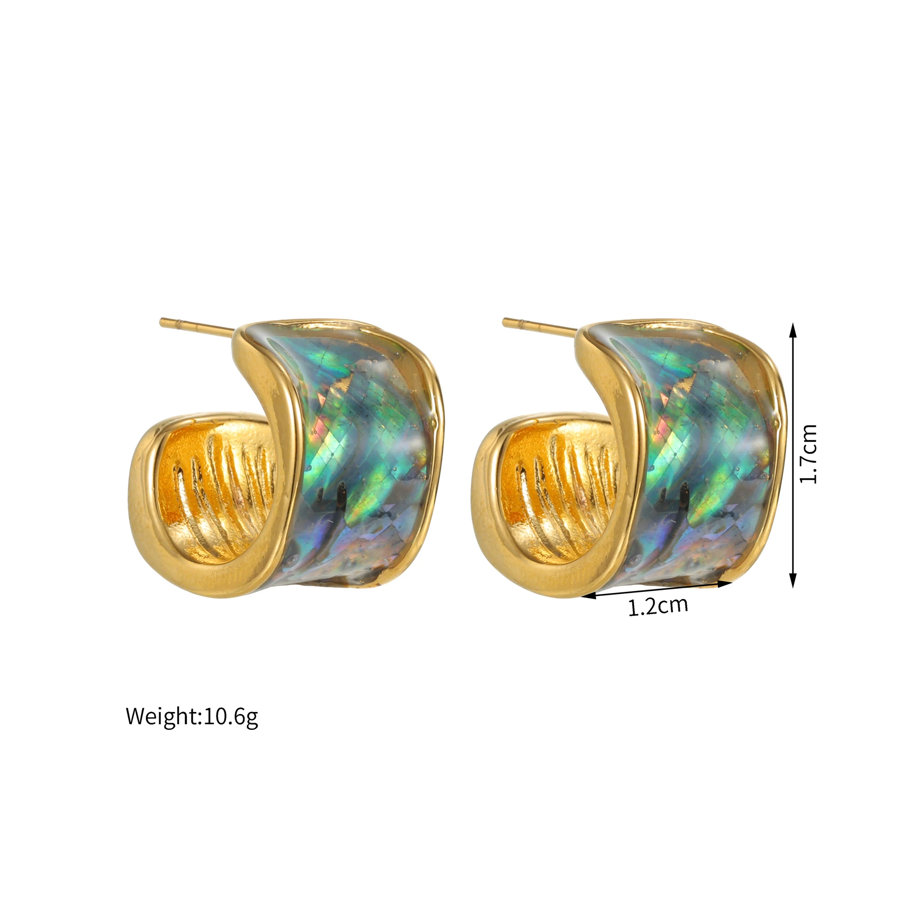 Kissmoon Trendy C-Shaped Abalone Shell Earrings for Women Stainless Steel 18K Gold Plated Curved Earring Birthday Jewelry Gift