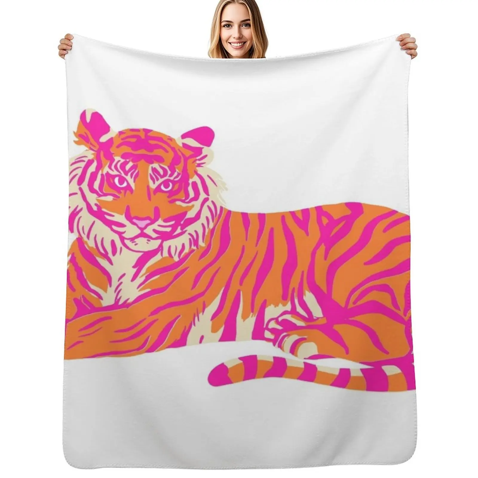 

Pink and Orange Tiger Throw Blanket Soft Flannel Fabric bed plaid For Sofa Thin Blankets