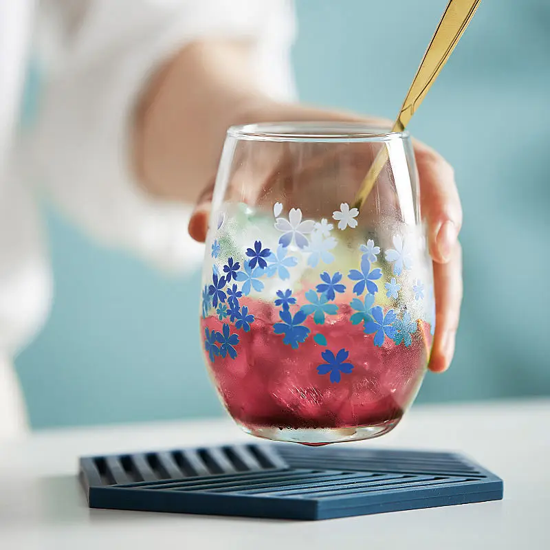 Color Change Sakura Glass Cup Cherry Blossom Coffee Glass Cold Hot Water Color Changing Office Home Drinkware Gift