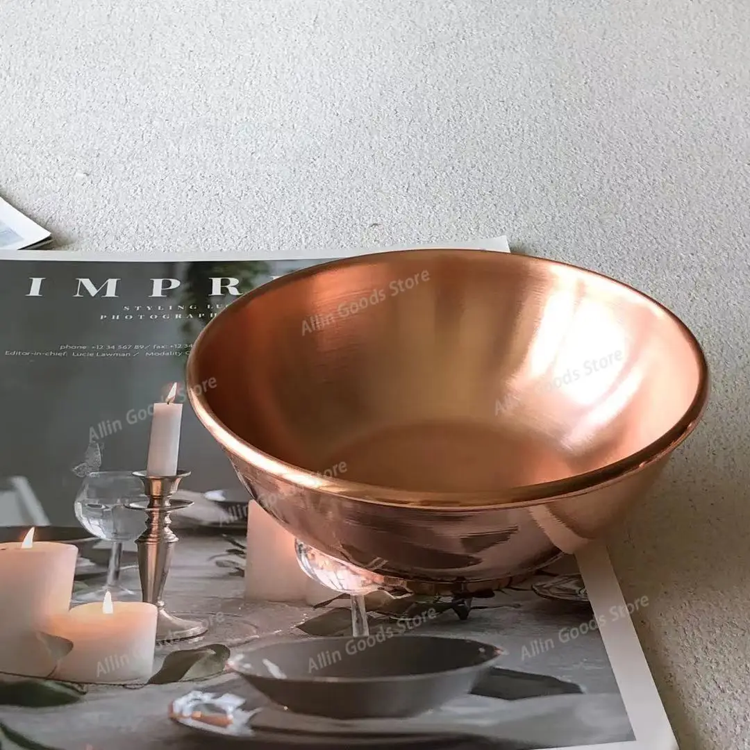 Premium Solid Copper Serving Vessel, Multifunctional Container for Ice Cream, Salad Mixing & Tabletop Kitchen Decoration