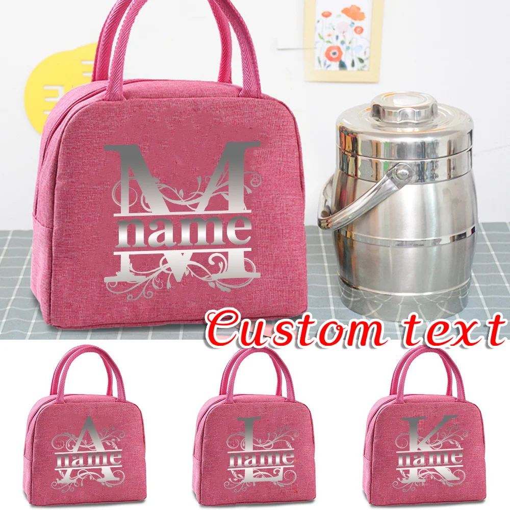 

Customizable with Any Name Insulated Canvas Lunch Bag Insulated Food Refrigerator Lunch Box Bag Letter Pattern Series