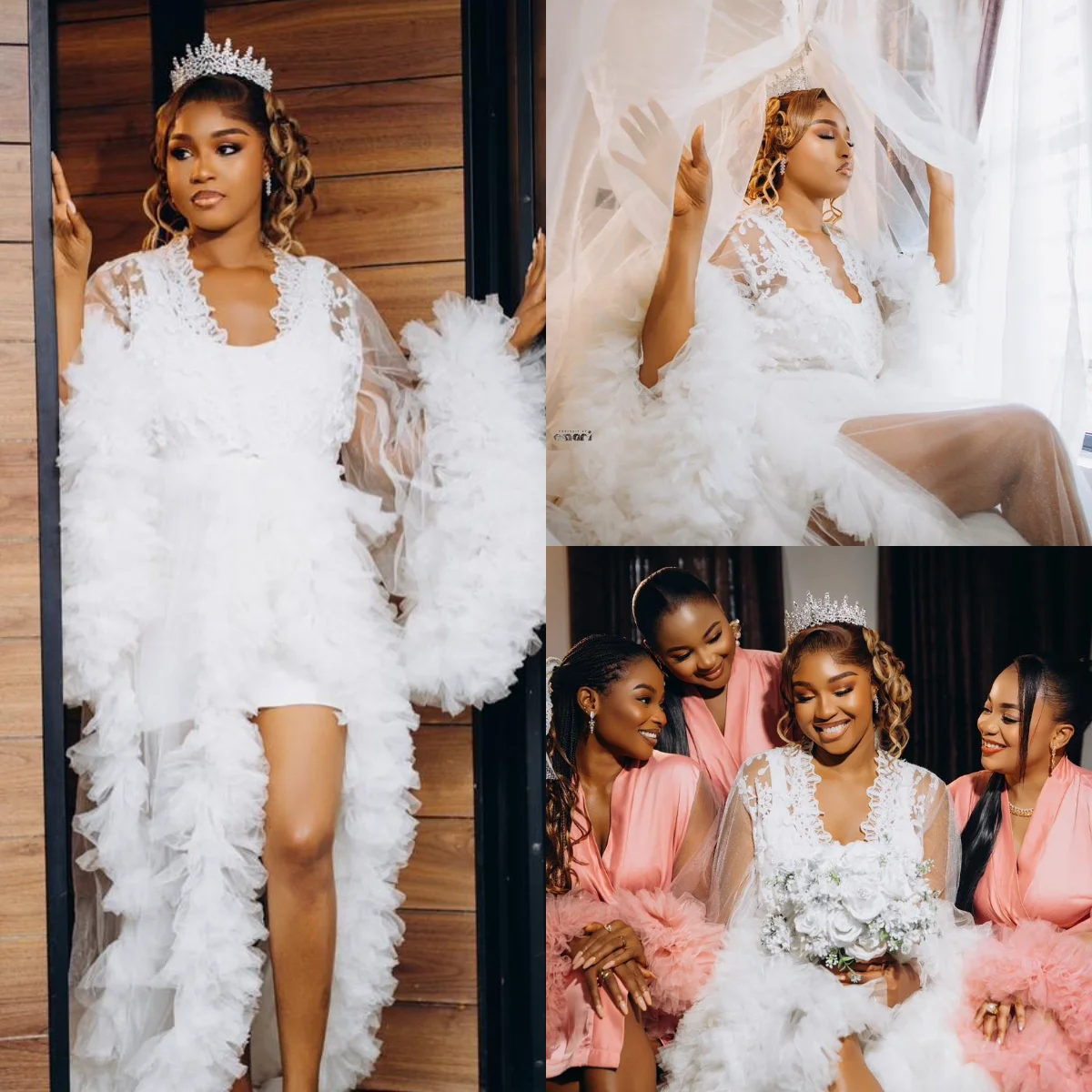 White Ruffles Wedding Robe Customized Extra Puffy Bridal Robes Long Sleeve Lingerie Women Gowns Boudoir Bathrobe