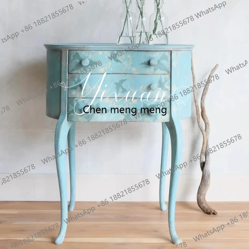 Nordic Korean Style Hand-Painted Animal Pattern Fairy Tale Style Bedside Table High-End Furniture