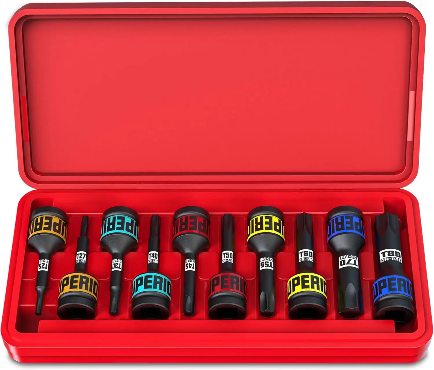 

10-Piece 1/2' Drive Impact Torx Bit Socket Set T25-T80, CR-MO Steel for Automotive, Bicycle & Furniture Repair
