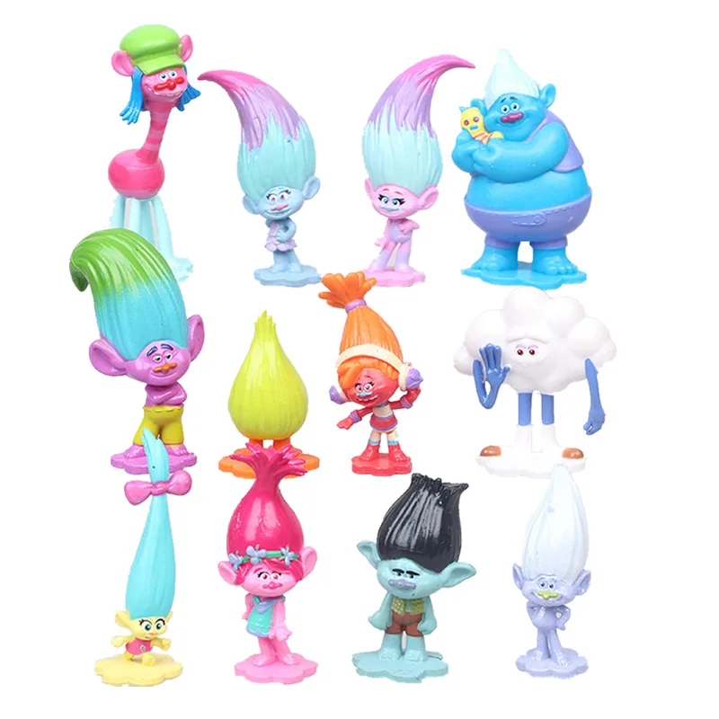 12pcs/Set 3-6cm Trolls Branch Critter Skitter Figures Trolls Children Trolls PVC Action Figure Toy Cartoon Character Kids Gifts