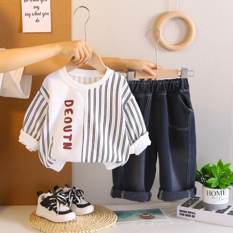 

New Spring Autumn Baby Girls Clothes Children Boys Striped Long Sleeved T-Shirt Pants 2Pcs/Sets Infant Clothing Kids Tracksuits