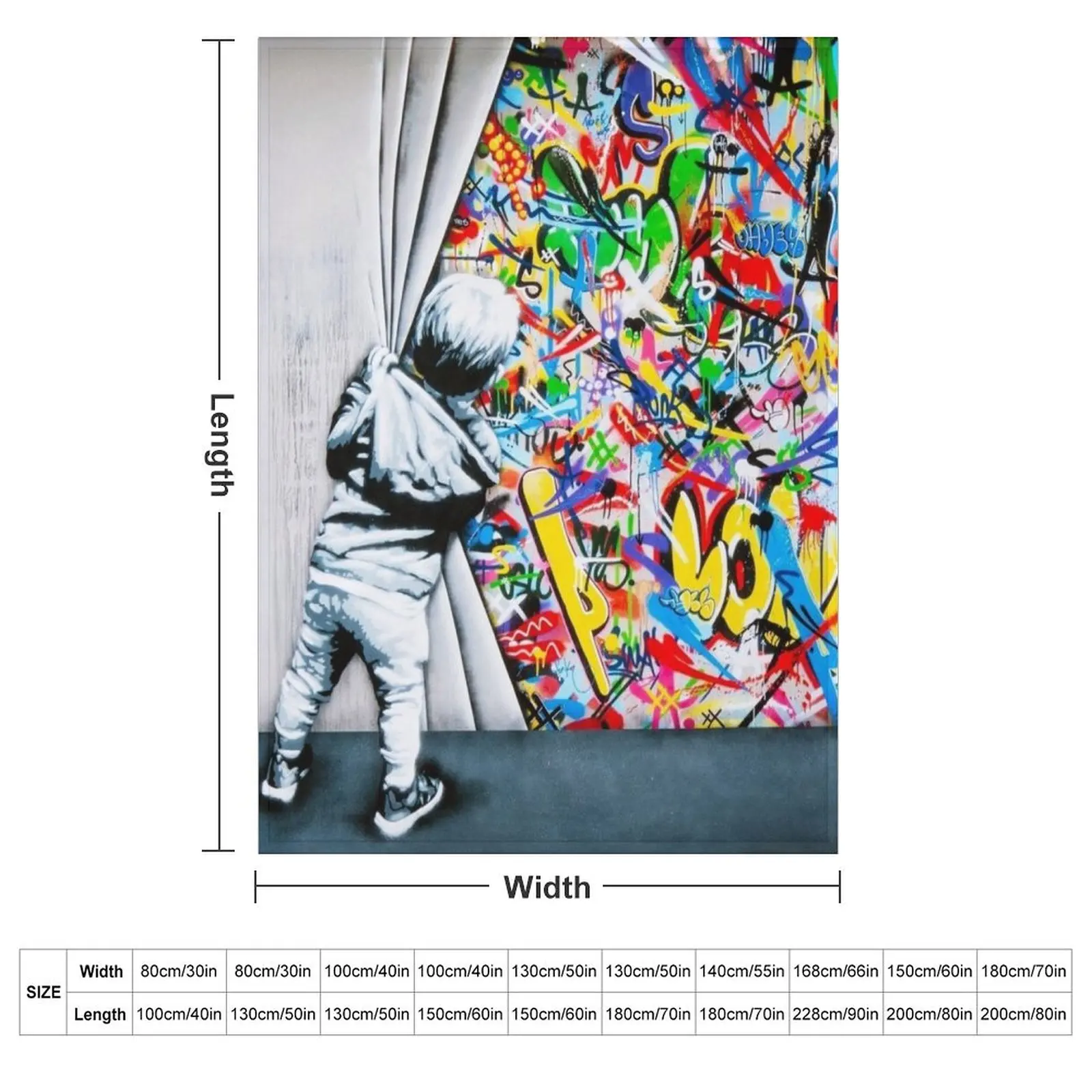 Behind The Curtain Boy - Colorful Graffiti Pop Art - Banksy Street Art Mural Throw Blanket Bed Fashionable for sofa Blankets