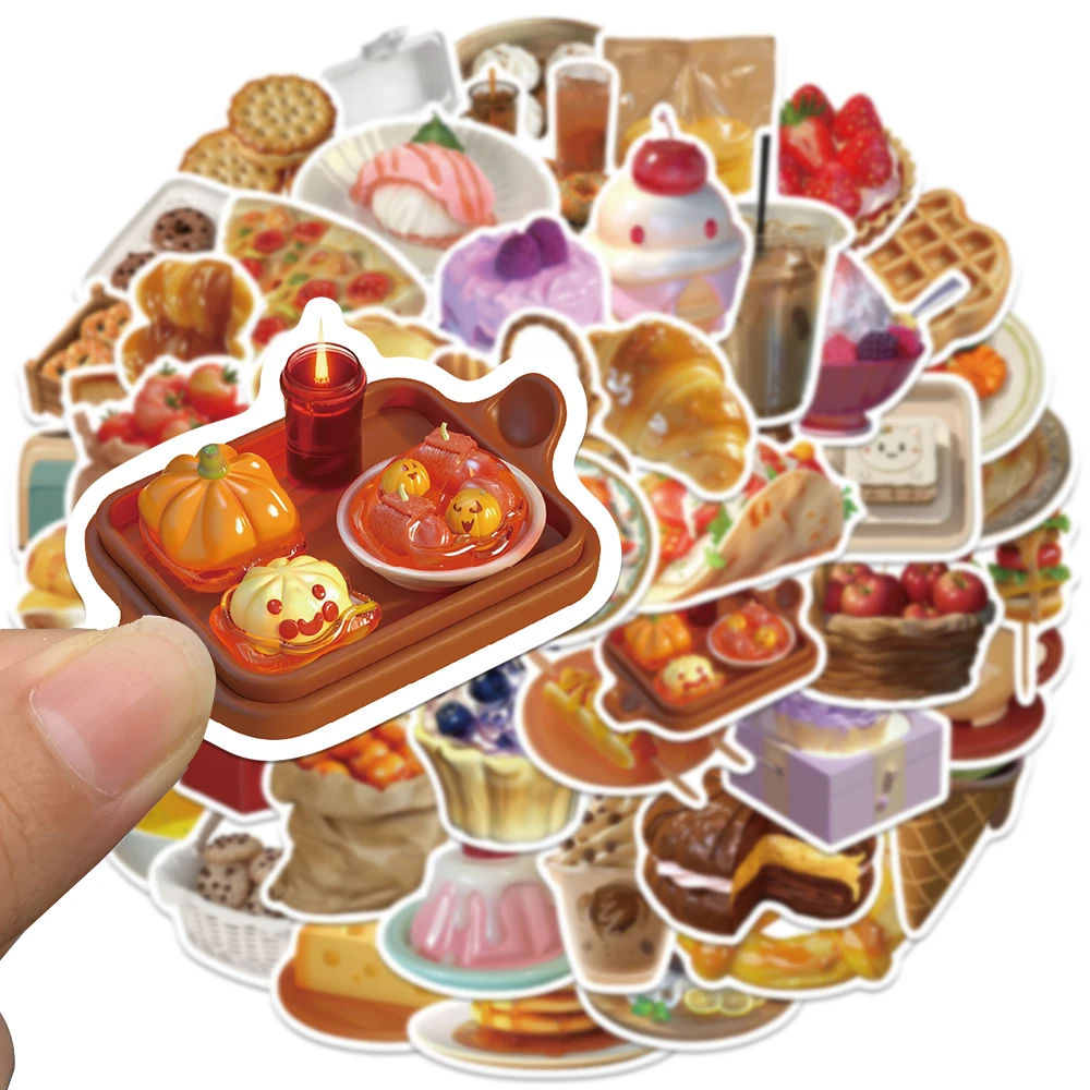 50pcs Ins Style Dessert Bread Food Stickers For Luggage Laptop Guitar Skateboard Bicycle Car Waterproof Graffiti Vinyl Decals