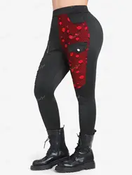 ROSEGAL Plus Size Gothic Colorblock Mesh Overlay Lace-up Zippered Skinny Pants Black Women's Slant Pocket Trousers Mujer 4XL