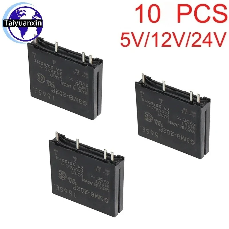 

10 шт. Модуль твердотельного реле DC-AC 5В 12В 24В G3MB-202P G3MB PCB SIP SSR AC 240В 2А с резистором-демпфером и реле-переключателем