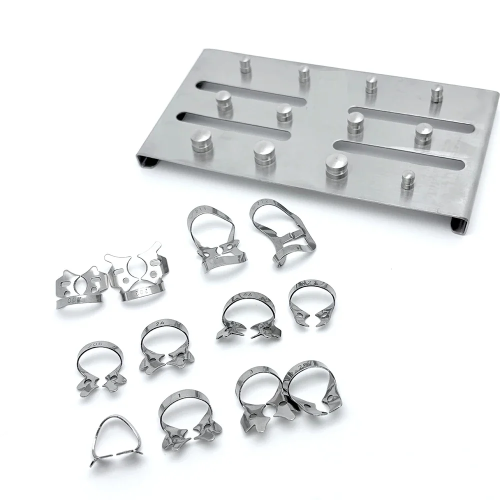 12PCS Dental Rubber Dam Clamps Kit, Stainless Steel Clamps & Frame Holder for Endodontic Restorative Work