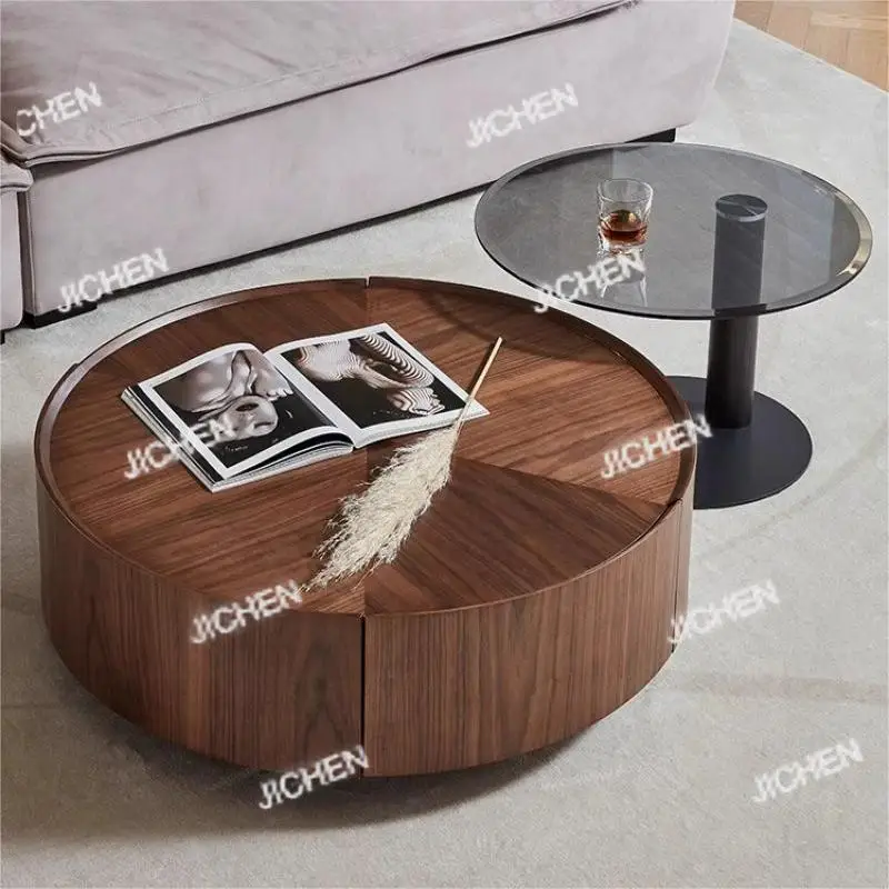 

Italian minimalist walnut color round coffee table surprise quiet wind modern simple small apartment storage Internet