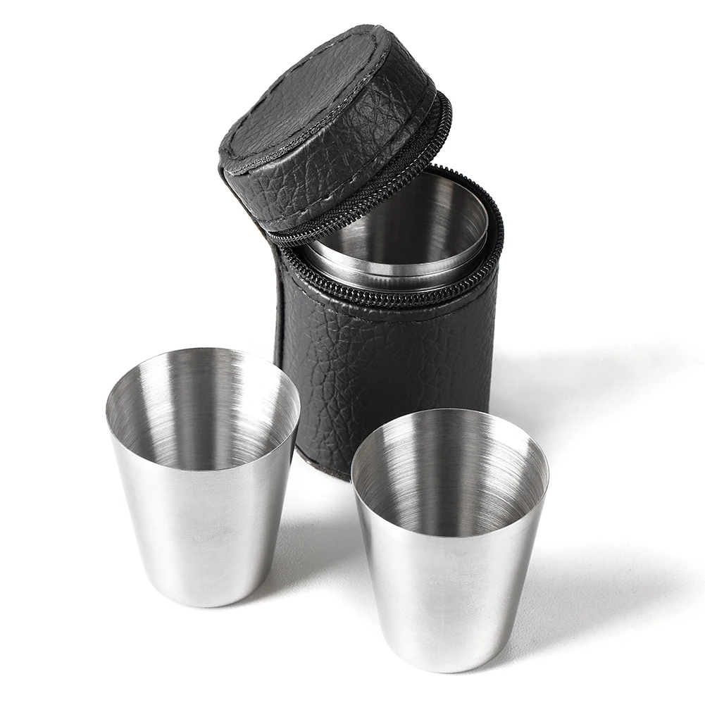 4/6Pcs Stainless Steel Cups Mini Glasses For Whisky Wine With PU Case Portable Outdoor Practical Travel Mugs Drinkware 30/70ml