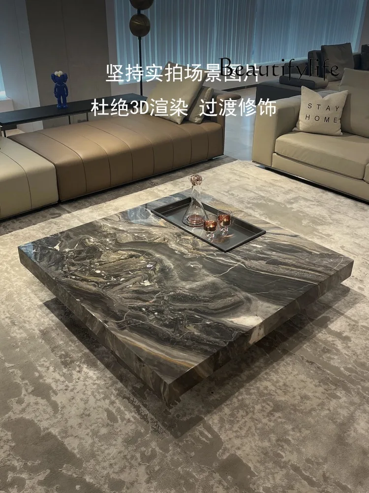 Italian Style Light Luxury Stone Plate Small Apartment Simple Living Room Designer Model Square Suspension Coffee Table