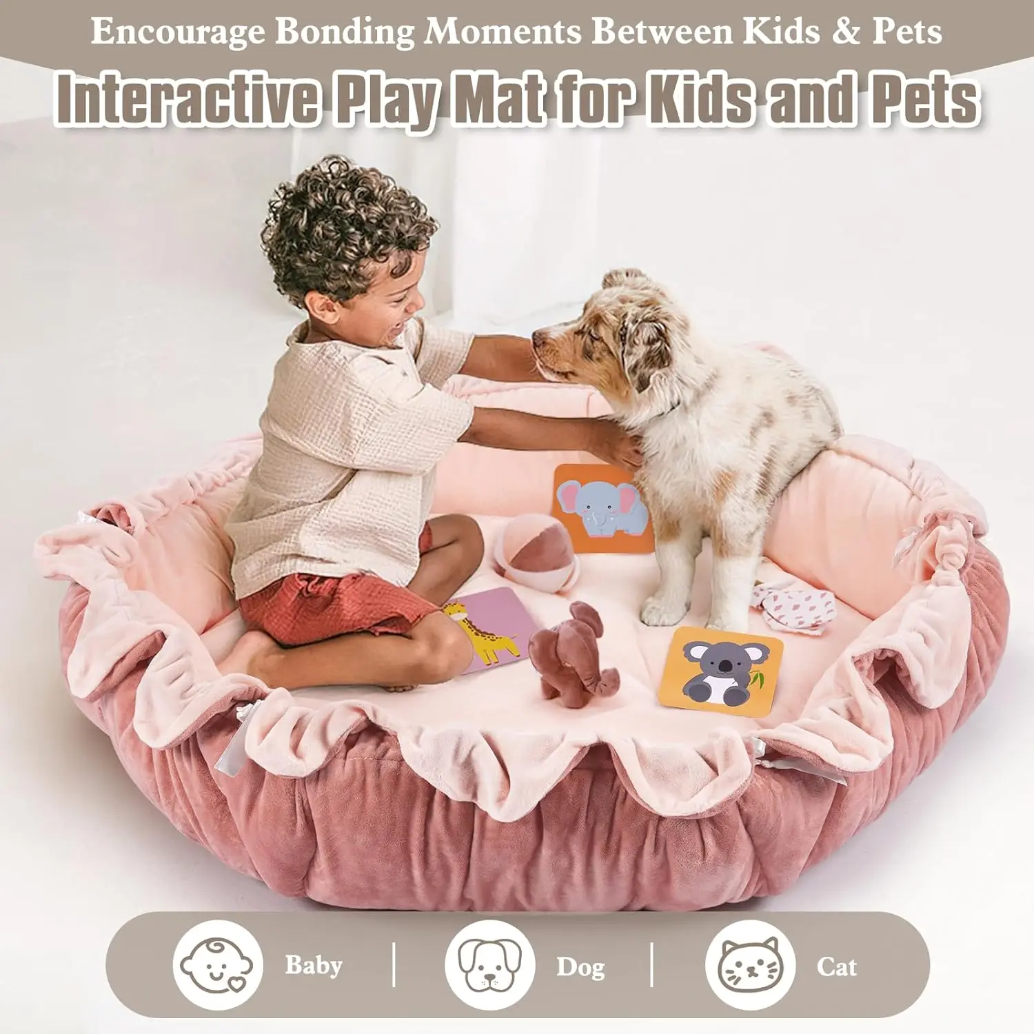 Pluszowy gimnastyczny domek dla niemowląt 5 w 1 z konwertowalną matą, 6 zabawkami sensorycznymi dla noworodków i małych dzieci, w kolorze różowym.