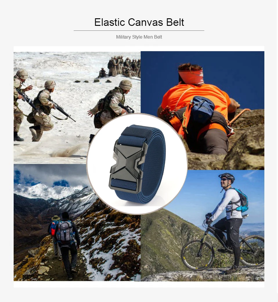 New Quick Release Metal Pluggable Buckle Tactical Belt Breathable Elastic Military Belts For Men Stretch Pants Waistband Hunting