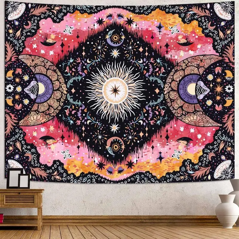 Sun Moon Floral Star Tapestry Polyester Wall Hanging Living Room Bedroom Yoga Meditation Mystic Boho Home Decor