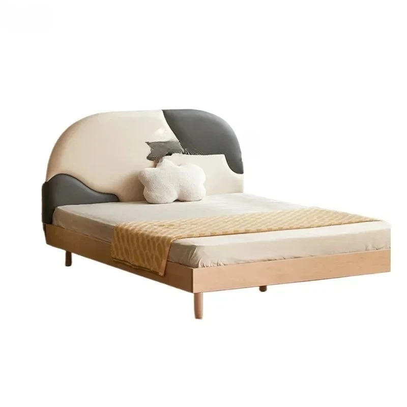 Growing Bed Boys and Girls Light Luxury Cream Style Solid Wood Soft Bag Stitching Retractable Children's Bed