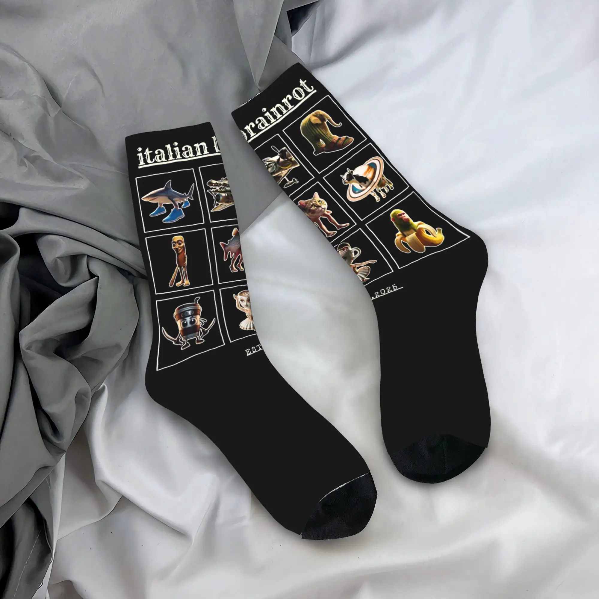 Kaus Kaki Meme Karakter Brainrot Italia Pria Wanita Lucu Musim Gugur Musim Dingin Kaus Kaki Basket Antiselip