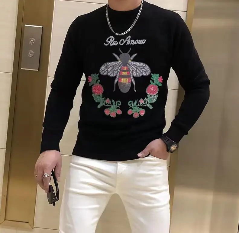 

Rhinestones Pullover sweater Men slim fit Streetwear O-Neck Casual men top designer drop shipping