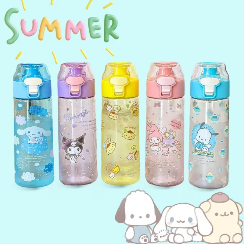 

550ml Kawaii Melodys Water Bottle Cinnamorolls Kuromi Cartoon Anime Kuroms Glass Cup Sleeve Toys for Kids Bottle Gift Water Cup