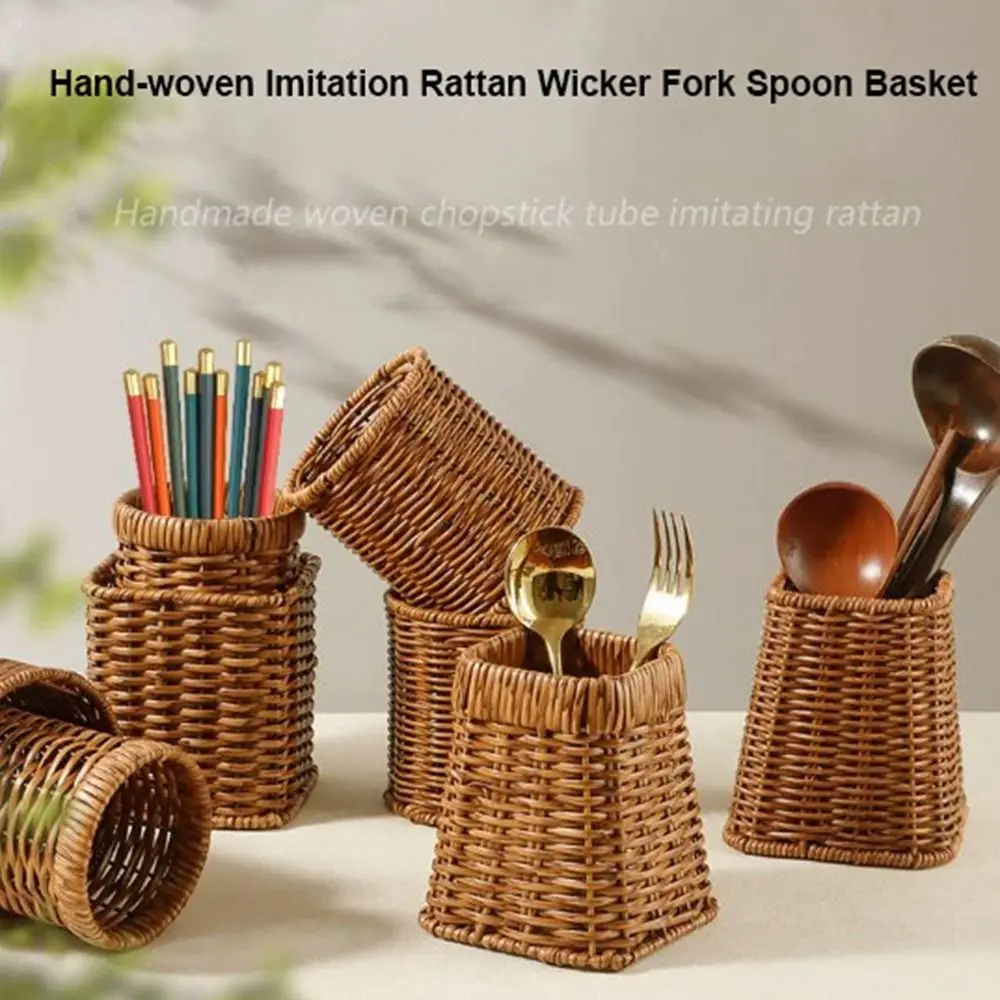 

Hardness Rattan Wicker Woven Serving Baskets Handwoven 10 Styles Drain Chopstick Fork Spoon Holder Household Rattan Basket