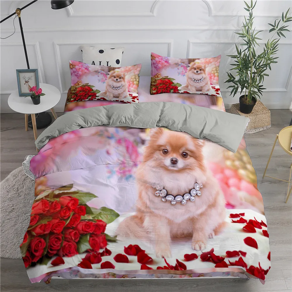 

Pomeranian Dog King Queen Duvet Cover Puppy Bedding Set For Teens Adults Pet Animal Colorful Sky 2/3pcs Polyester Quilt Cover