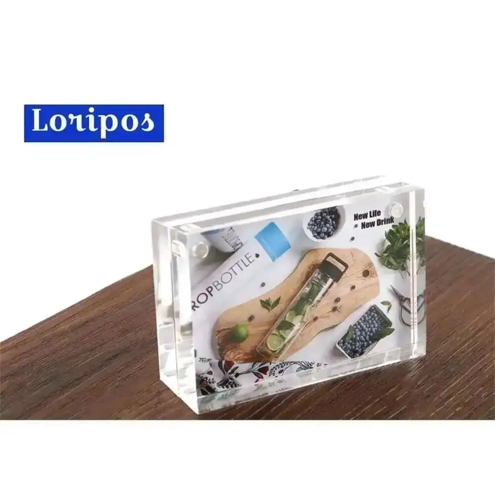 60*90mm Price Tag Name Card Display Acrylic Magnetic Picture Photo Frame Declining Desk Sign Frame Ad Block Label Display Stand