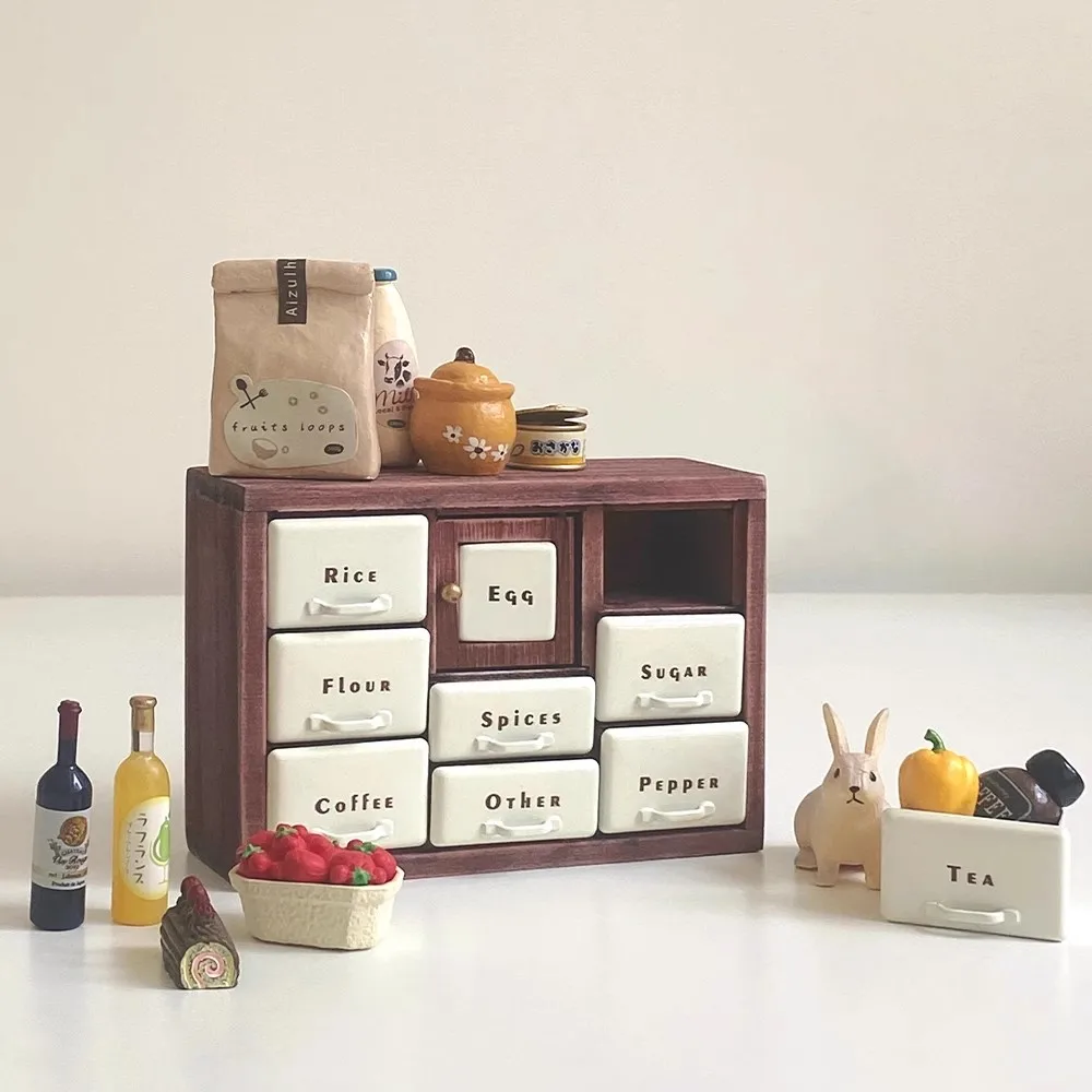1:6 Mini Model Doll House Furniture Wood Vintage Kitchen Seasoning Spice Storage Cabinet Bjd Ob11 Gsc Blyth Lol Miniature Decor