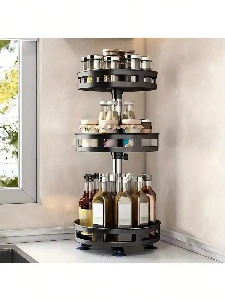 360-Degree Rotatable Spice Rack, Multi-Layer Kitchen Countertop Organizer For Soy Sauce And Seasonings - Large Capacity Stora