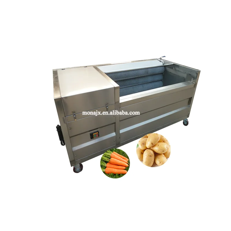 Electric Commercial Industrial Brush Roller Root Vegetable Carrot Sweet Potato Cleaning Washer Washing & Peeling Peeler Machine