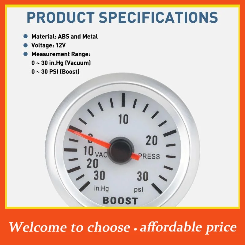 

[]Round 52mm Blue Backlight Car Turbo Boost Gauge Turbin -30~30 PSI -1~2 Bar Pointer Clock Vacuums Instrument Meter DIGIT GAUG