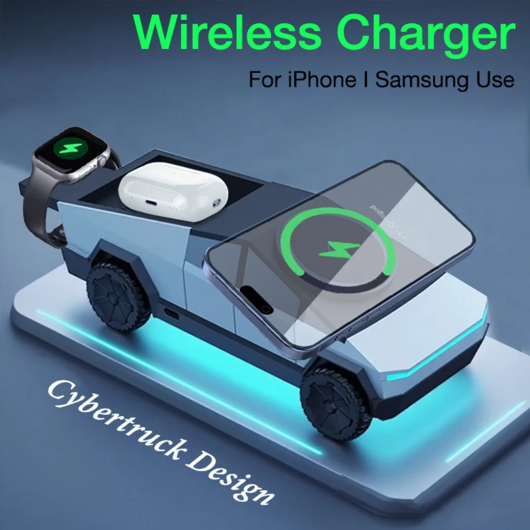 

Car 3 in 1 Magnetic Wireless Charger Dashboard Interior Ornaments For iPhone 16~12/Samsung S25 iWatch Galaxy Watch 7 Airpods Pro