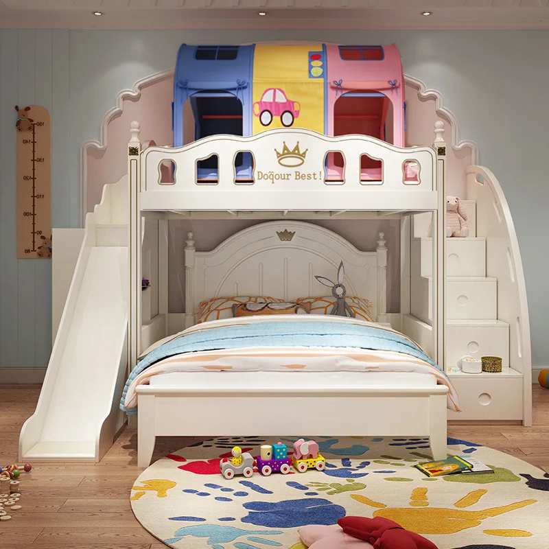 Children's furniture high and low bed desk staggered upper and lower bed multi-functional upper and lower bed slide bed