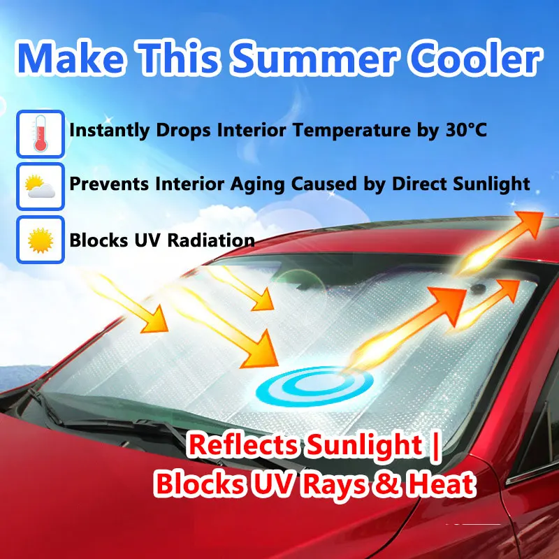 Protetores Solares Dianteiros e Traseiros para Carro, Proteção Solar de Verão para Para-brisa, Isolamento Térmico, Protetor Solar para Janela, Protetor Solar para Interior do Carro