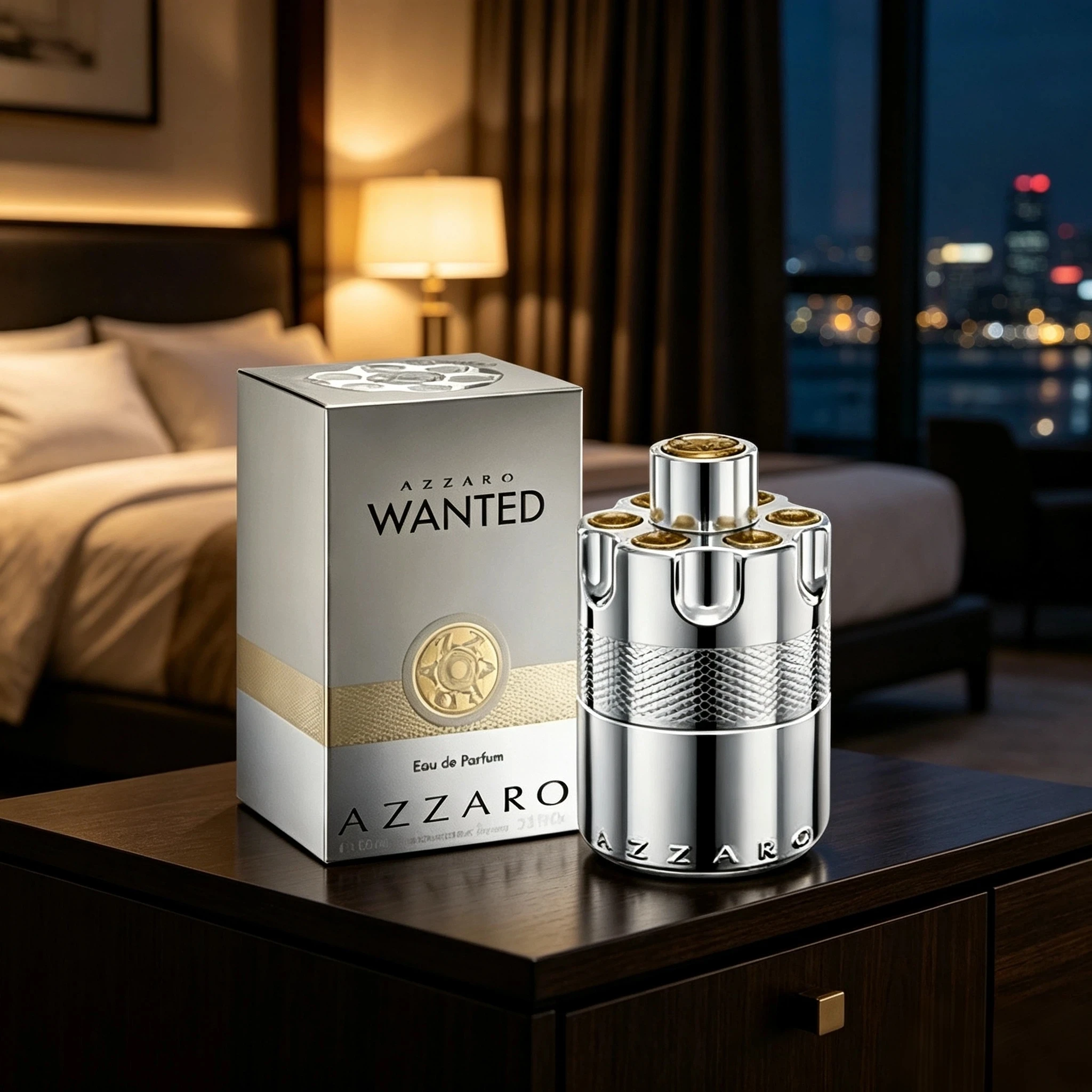 Azzaro Wanted - Unisex Eau De Parfum, 100ml. Shiny Silver-Golden Bullet-Shaped Bottle. Long-Lasting Citrus-Wood Fragrance. Luxurious Perfume.