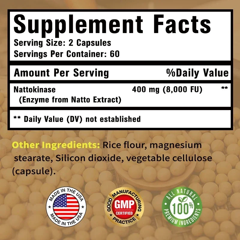 Nattokinase - يعزز صحة القلب بشكل عام، ويعزز الدورة الدموية، وصحة القلب والأوعية الدموية