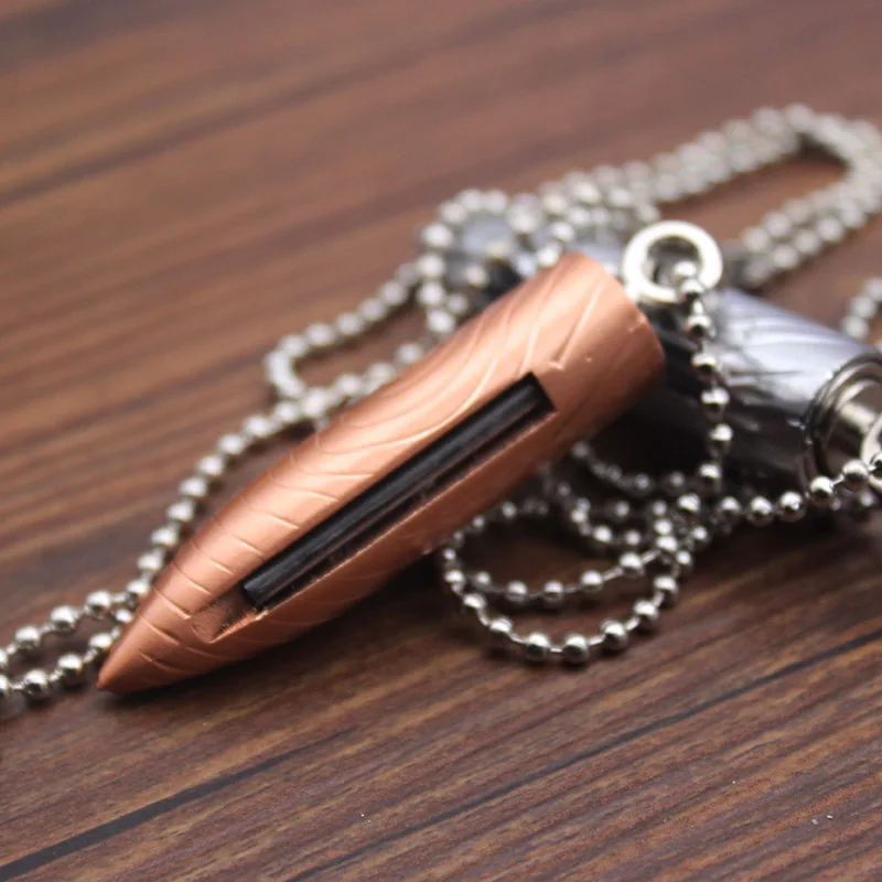 Metal Mini Bullet Lighter Necklace Lighter Flame Kerosene Oil Lighter Chain Pendant Cigarette Fire Metal Gasoline Cigar Lighter