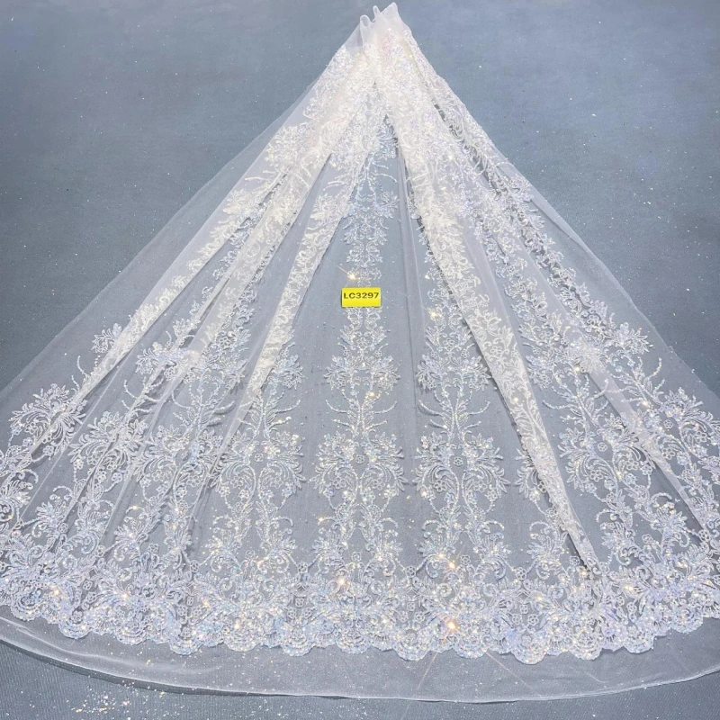 

10 Yards White Fadhion Design Africa Glitter Fabric Embroidery Net Lace With Glued Glitter Sequins Wedding Or Party Dress