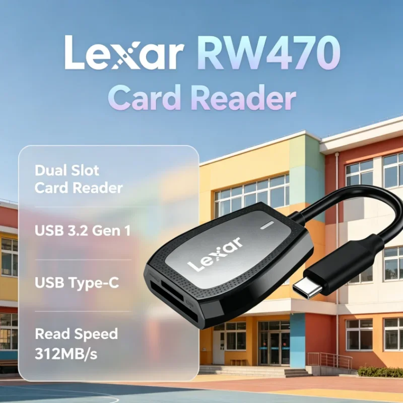 Lexar RW470 USB 3.2 Gen1 Type-C 2-in-1 Dual Slot SD microSD Card Reader UHS-II 312MB/s Transfer for SD Card Data Transfer