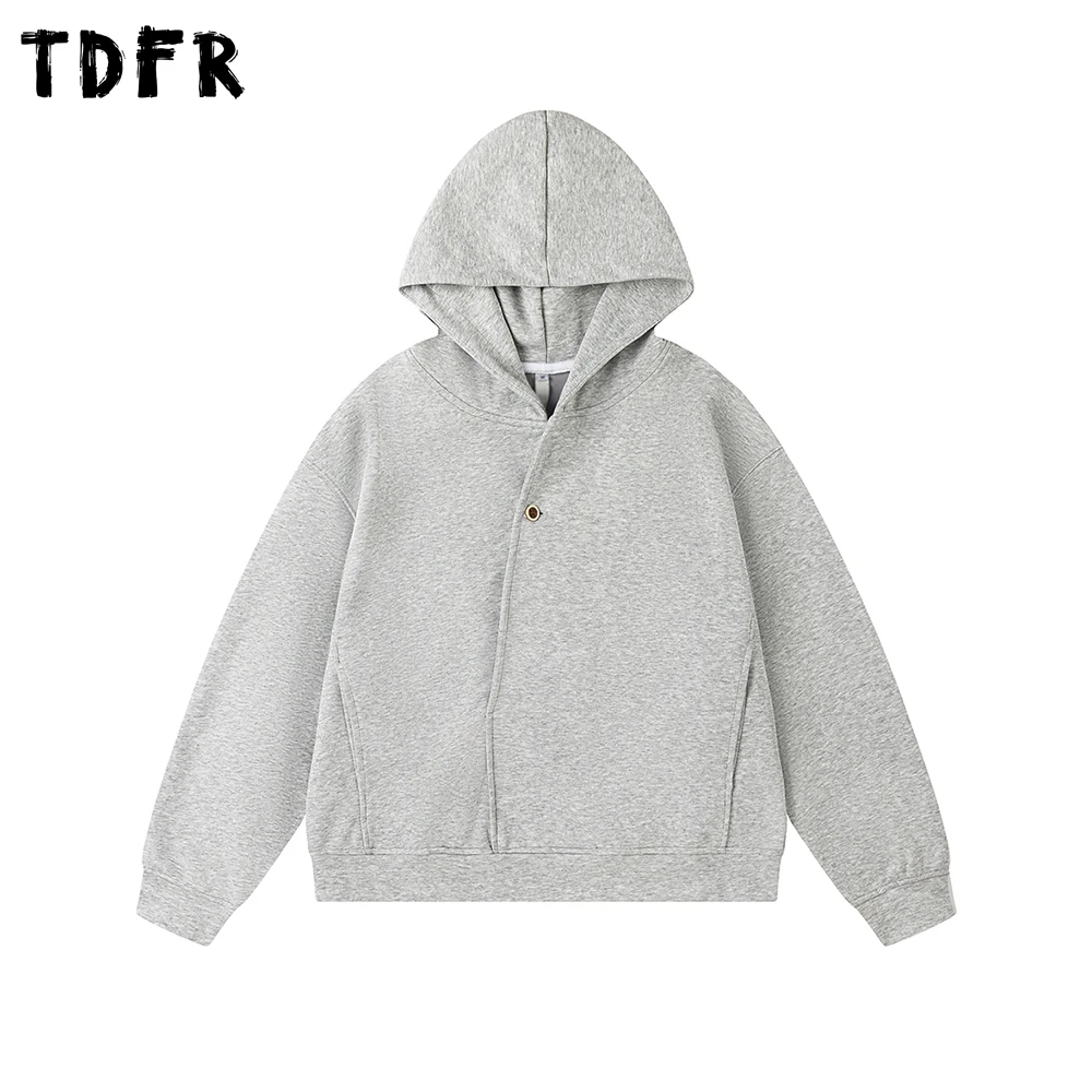 

Solid Color Hooded Sweatshirts Mens Single Button Autumn Streetwear Loose Long Sleeve Hoodies Men