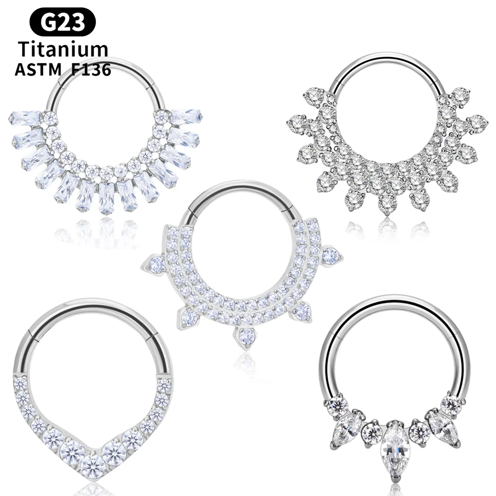 

G23 Titanium Piercing Ear Helix Water Teardrop fan-haped CZ Cartilage Conch Tragus Earring Septum Nose Ring Jewelry