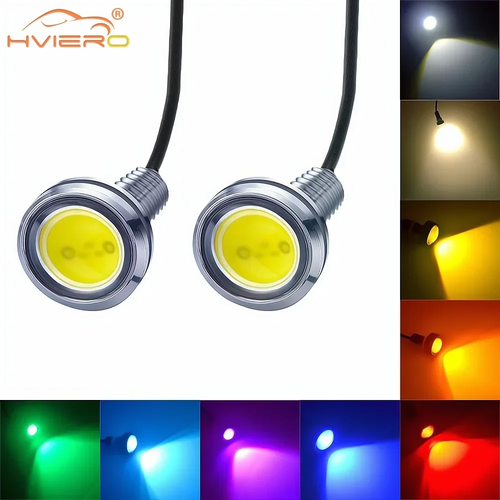 2 uds 23MM ojos de águila de coche carcasa plateada luces de circulación diurna LED 12V señal de estacionamiento de marcha atrás lámpara de